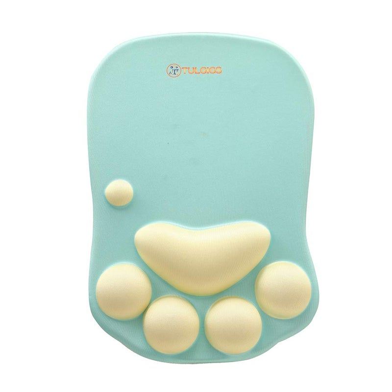 TULGIGS Cute Cat Paw Non Slip Mouse Pad with Wrist Support Soft Silicone Wrist Rests Ergonomic Comfort Computer Mouse Mat Desk Decor 11.55"*7.8"*0.99'' (Green) - Image 1